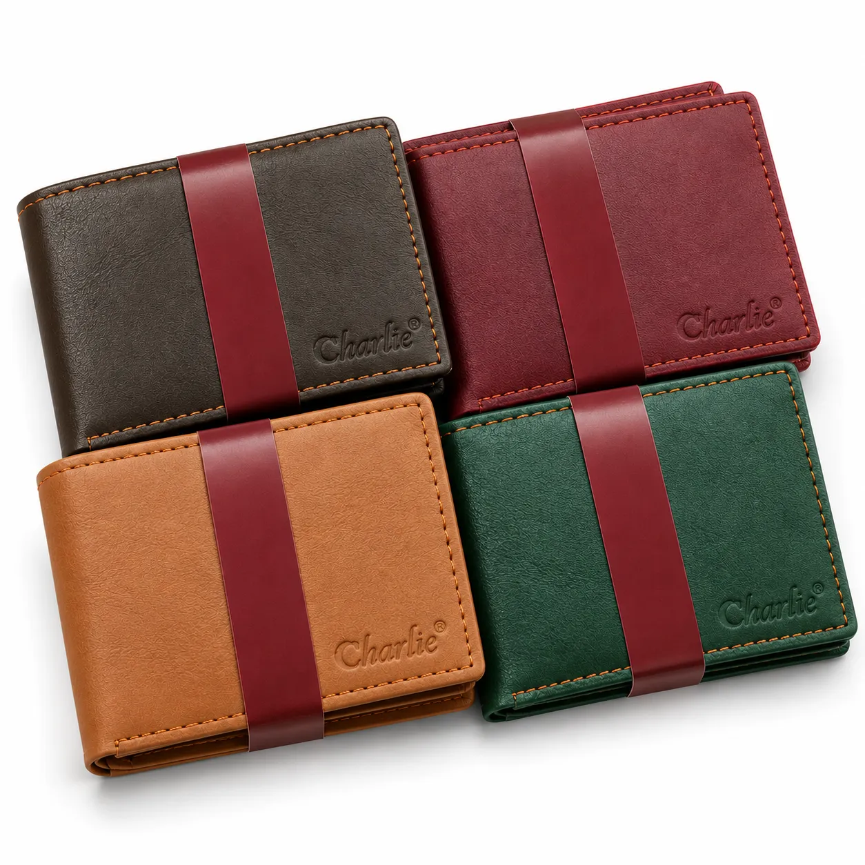 Charlie Classic Contrast-Stitched Bi-Fold Wallet